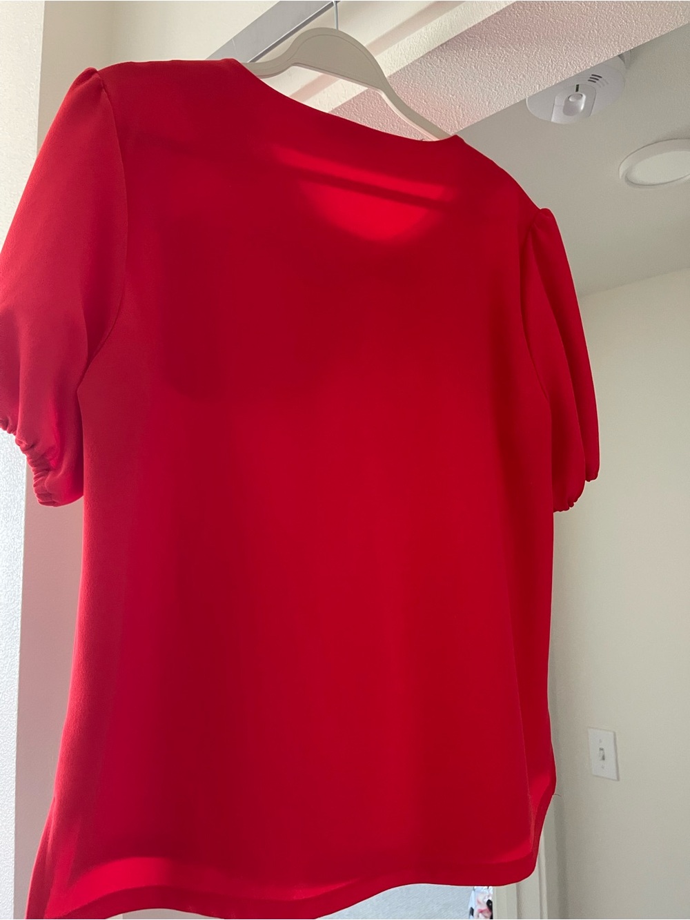 New York & Company Bright Red Bow-Front Short Sleeve Blouse - Picture 2 of 5